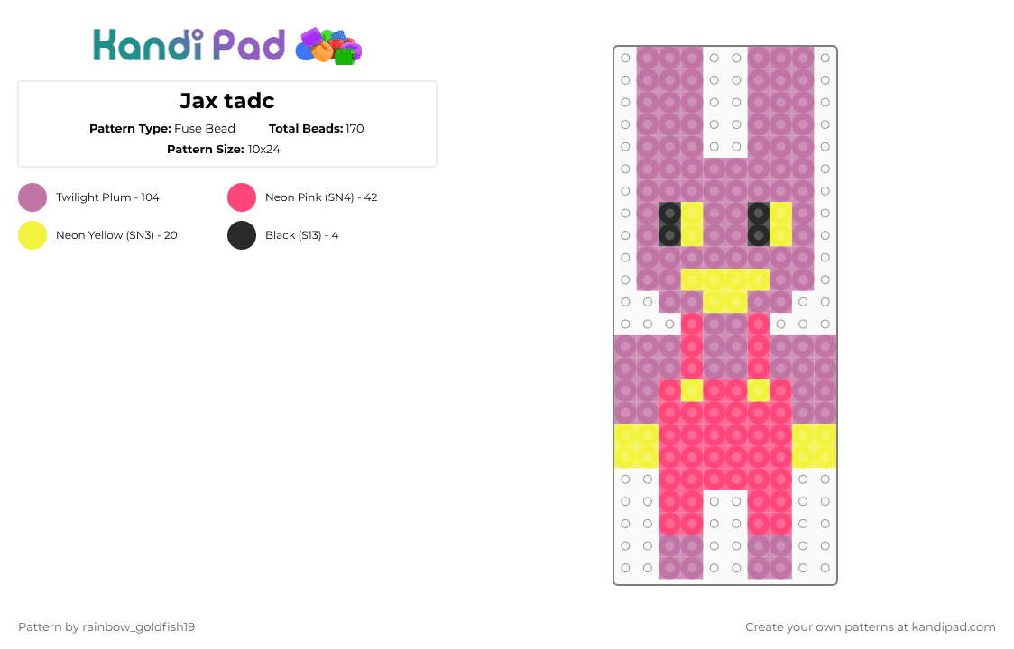 Jax tadc - Fuse Bead Pattern by rainbow_goldfish19 on Kandi Pad - black, bunny, jax, pink, purple, rabbit, tadc, yellow