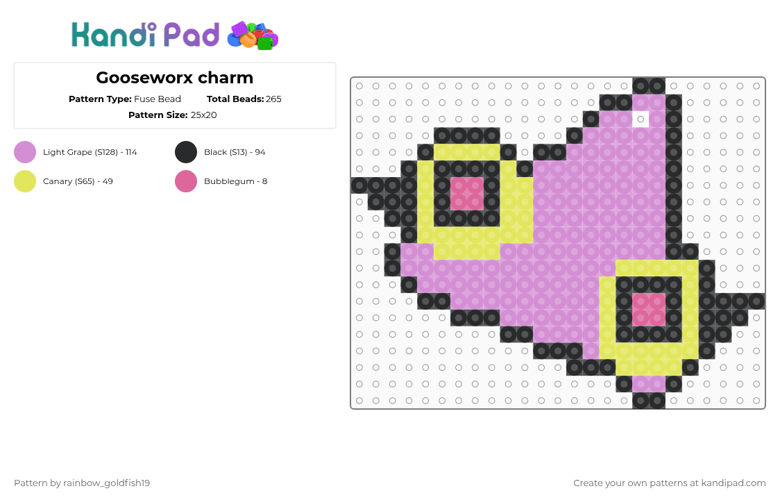 Gooseworx charm - Fuse Bead Pattern by rainbow_goldfish19 on Kandi Pad - pink,yellow,gooseworx,tadc,theamazingdigitalcircus,purple,black,circus