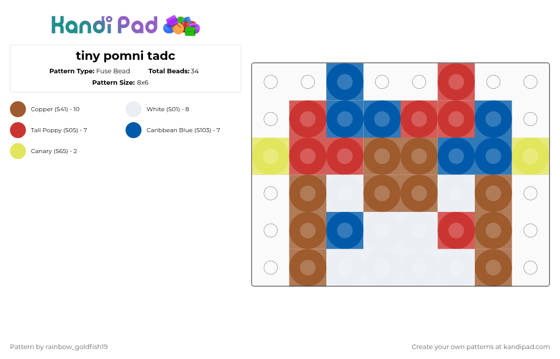 tiny pomni tadc - Fuse Bead Pattern by rainbow_goldfish19 on Kandi Pad - red,blue,tan,yellow,brown,white,amazingdigitalcircus,tadc,pomni