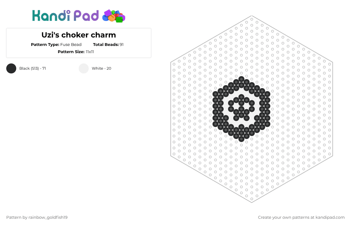 Uzi\'s choker charm - Fuse Bead Pattern by rainbow_goldfish19 on Kandi Pad - black,murderdrones,white,uzi,fusebead,kandicharm,charm,choker