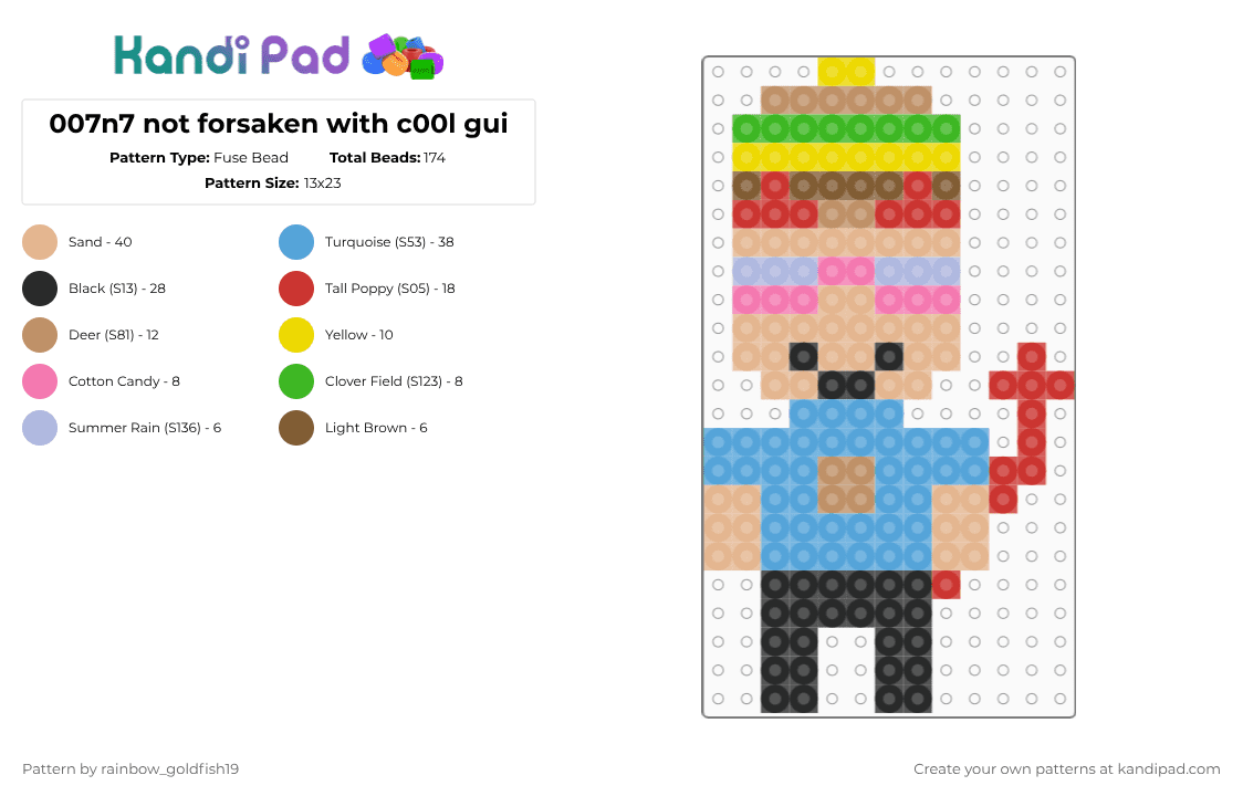 007n7 not forsaken with c00l gui - Fuse Bead Pattern by rainbow_goldfish19 on Kandi Pad - beige,light blue,007n7,tan,red,blue,pink,black,yellow,green