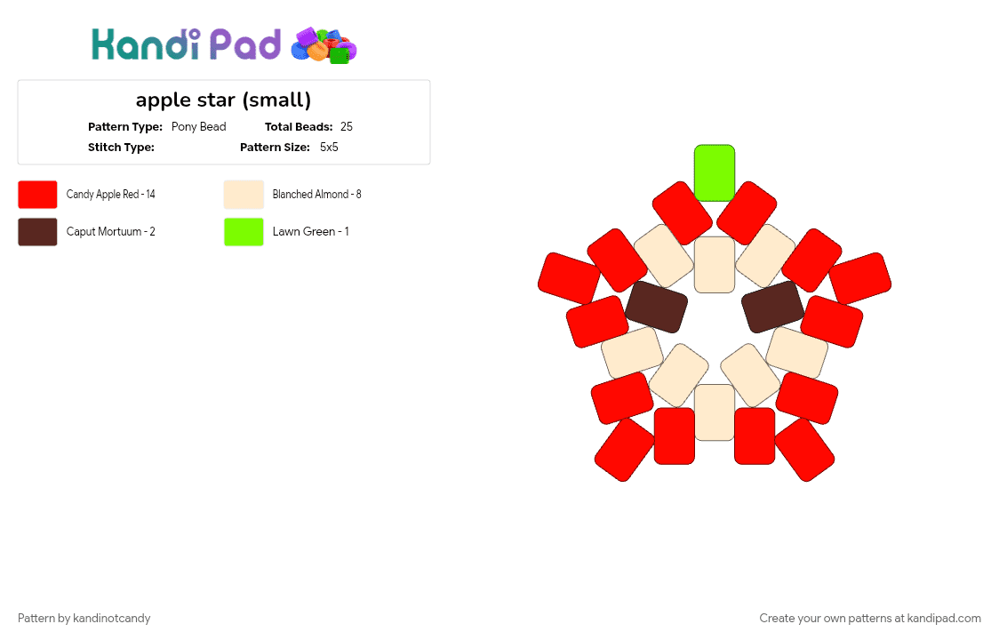 apple star (small) - Pony Bead Pattern by kandinotcandy on Kandi Pad - apple, beige, red, star