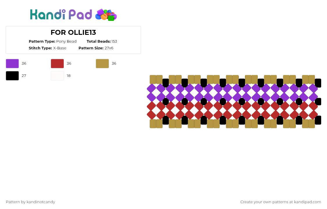 FOR OLLIE13 - Pony Bead Pattern by kandinotcandy on Kandi Pad - purple,red,gold,taylorswift,xbase