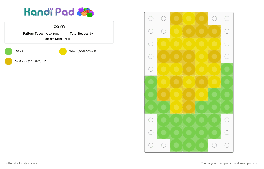 corn - Fuse Bead Pattern by kandinotcandy on Kandi Pad - corn, green, yellow