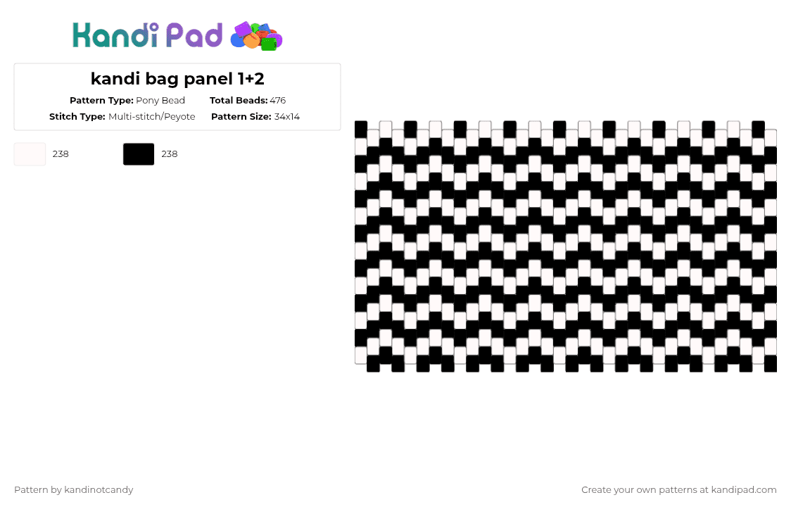 kandi bag panel 1+2 - Pony Bead Pattern by kandinotcandy on Kandi Pad - bag, black, blacknwhite, idk, white, zigzag