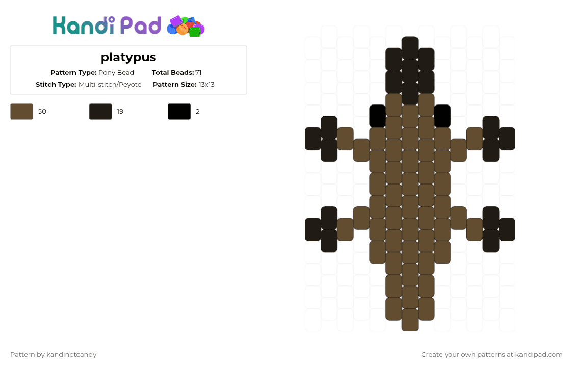 platypus - Pony Bead Pattern by kandinotcandy on Kandi Pad - black,brown