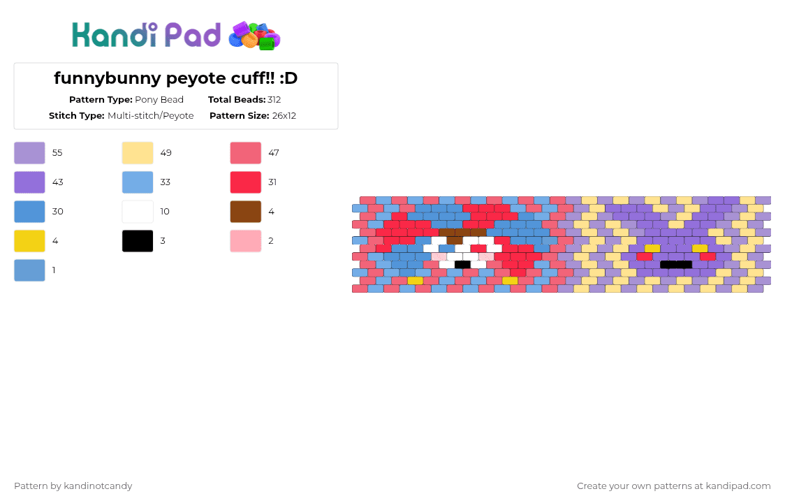 funnybunny peyote cuff!! :D - Pony Bead Pattern by kandinotcandy on Kandi Pad - red,light blue,pink,funnybunny,tadc,jax,pomni