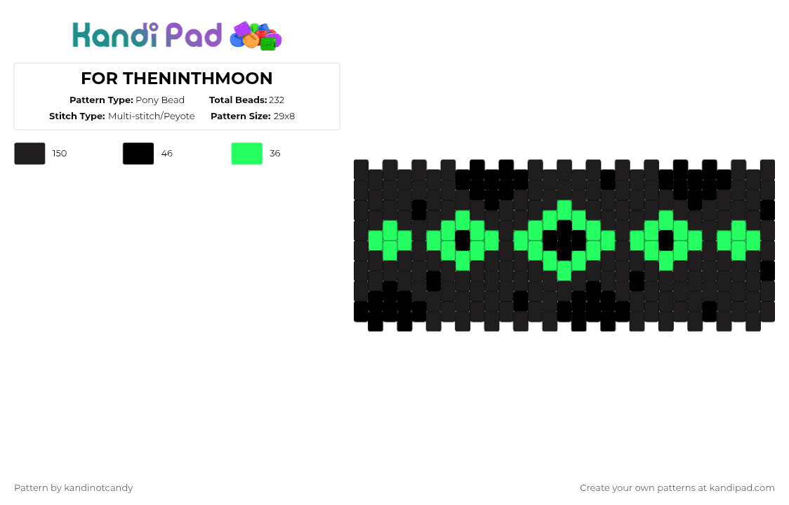 FOR THENINTHMOON - Pony Bead Pattern by kandinotcandy on Kandi Pad - black,eye,green,neon