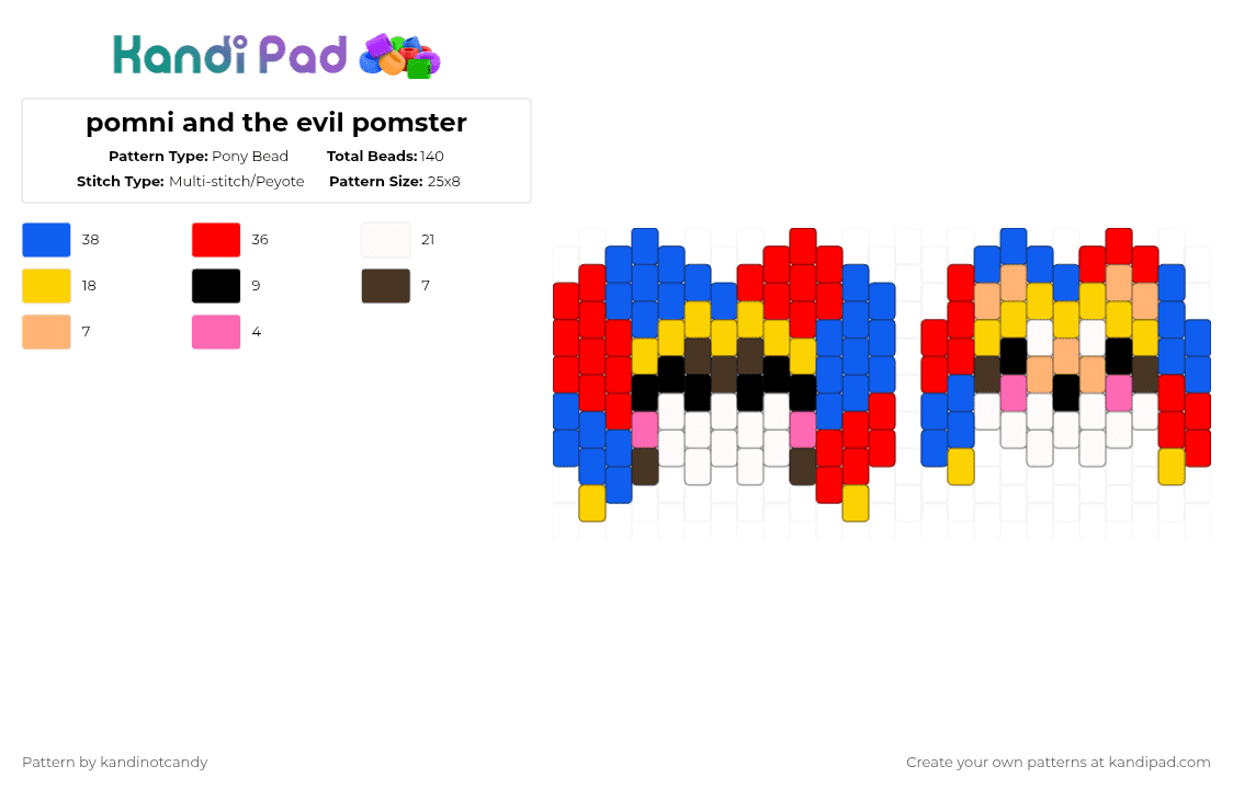 pomni and the evil pomster - Pony Bead Pattern by kandinotcandy on Kandi Pad - yellow,blue,red,tadc,pomni,pomnihamster,pomster