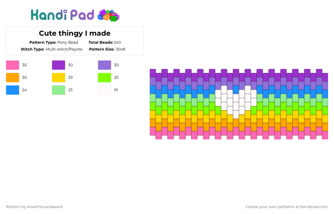 Cute thingy I made - Pony Bead Pattern by ilovethrouxlskaard on Kandi Pad - pink,purple,yellow,orange