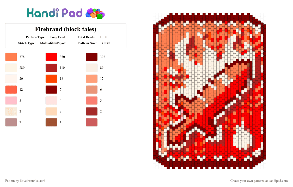 Firebrand (block tales) - Pony Bead Pattern by ilovethrouxlskaard on Kandi Pad - brown,orange,red,block tales,firebrand,roblox