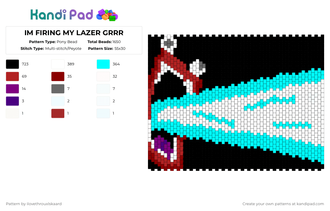 IM FIRING MY LAZER GRRR - Pony Bead Pattern by ilovethrouxlskaard on Kandi Pad - black,white,red,light blue