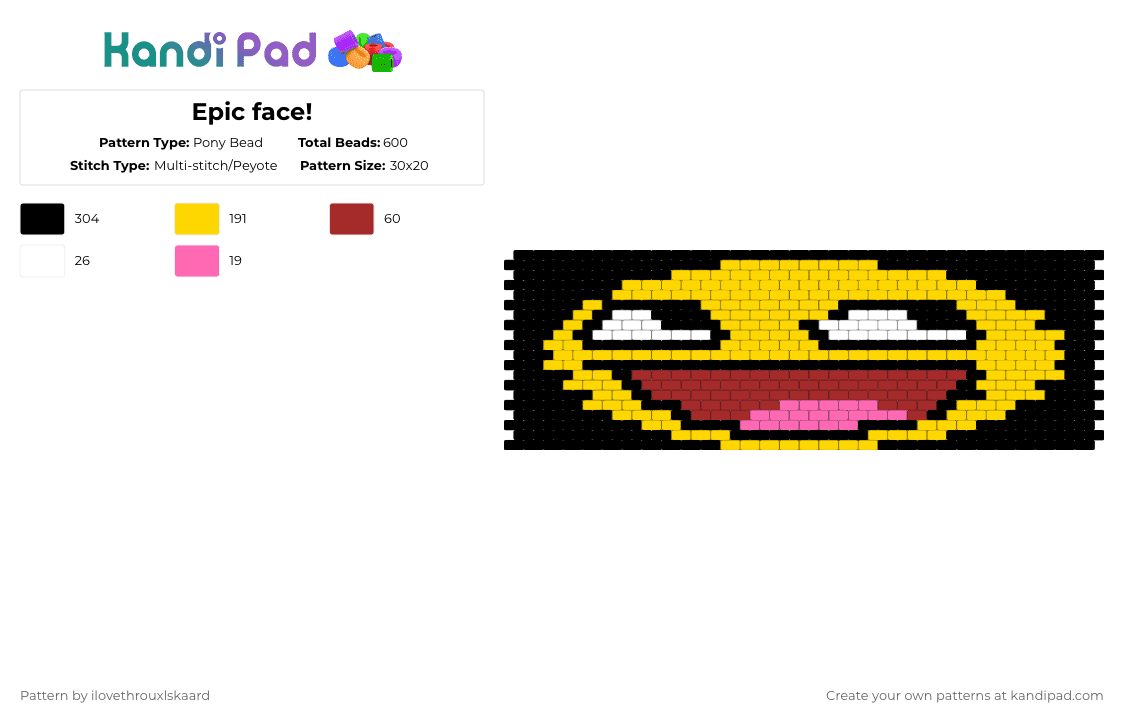 Epic face! - Pony Bead Pattern by ilovethrouxlskaard on Kandi Pad - black,yellow