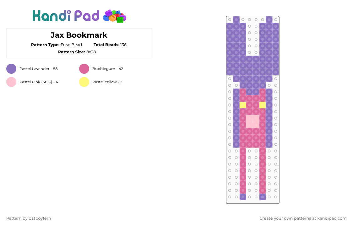 Jax Bookmark - Fuse Bead Pattern by batboyfern on Kandi Pad - blue, pink