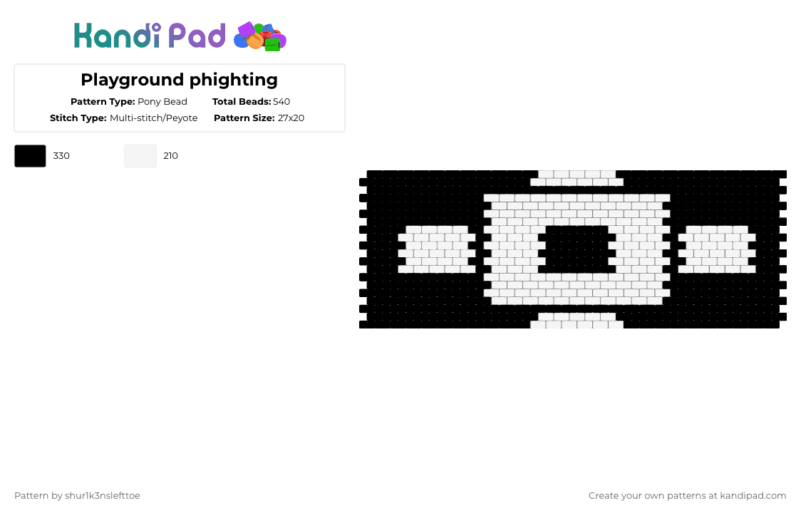Playground phighting - Pony Bead Pattern by shur1k3nslefttoe on Kandi Pad - black,white