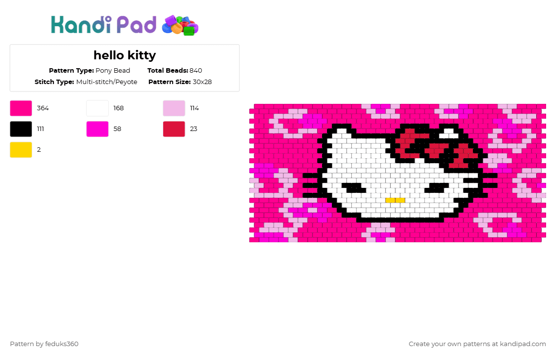 hello kitty - Pony Bead Pattern by feduks360 on Kandi Pad - pink