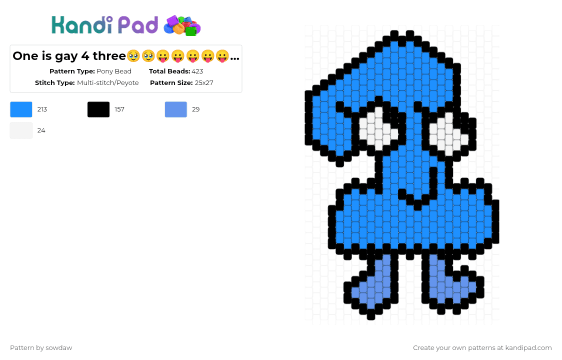 One is gay 4 three🥹🥹😛😛😛😛😛🤣🤣🤣🤣😂😂😂 - Pony Bead Pattern by sowdaw on Kandi Pad - light blue,tpot,bfdi,osc,objectshow