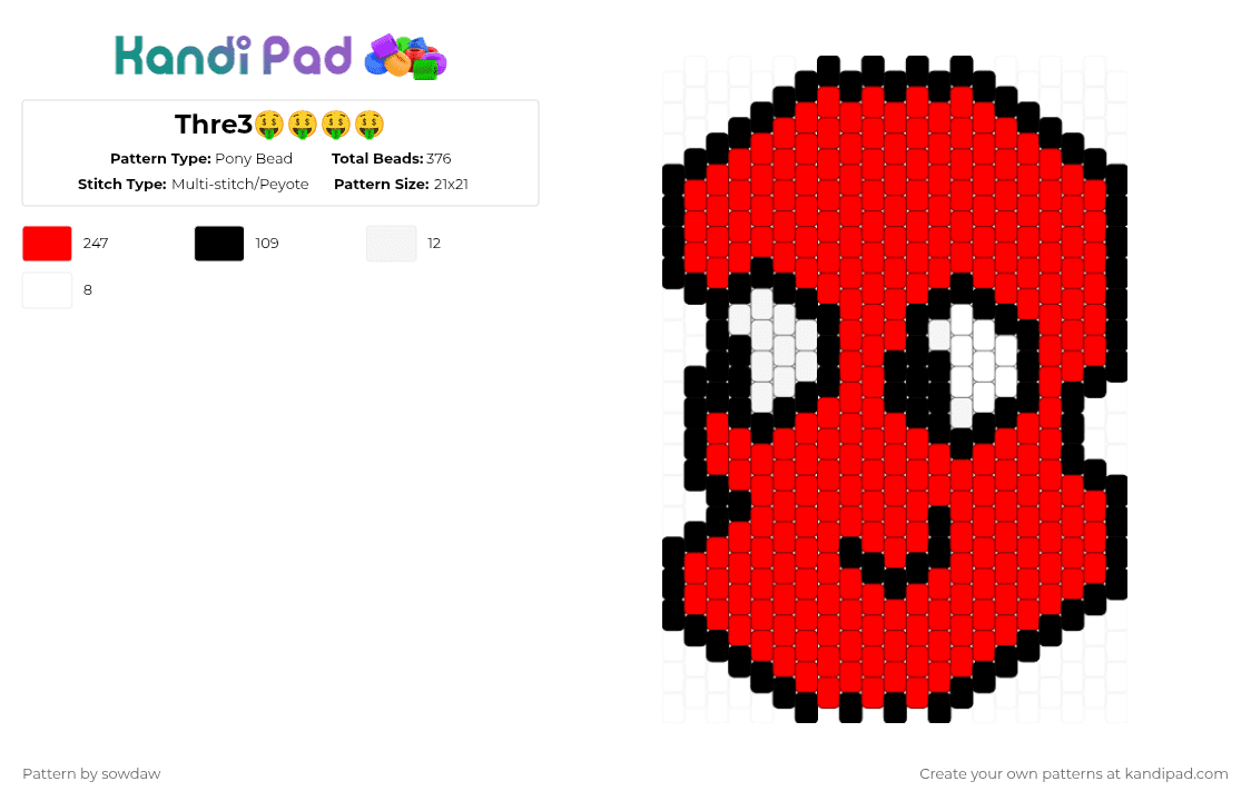 Thre3🤑🤑🤑🤑 - Pony Bead Pattern by sowdaw on Kandi Pad - red,tpot,osc,objectshow,bfdi,three,xfohv
