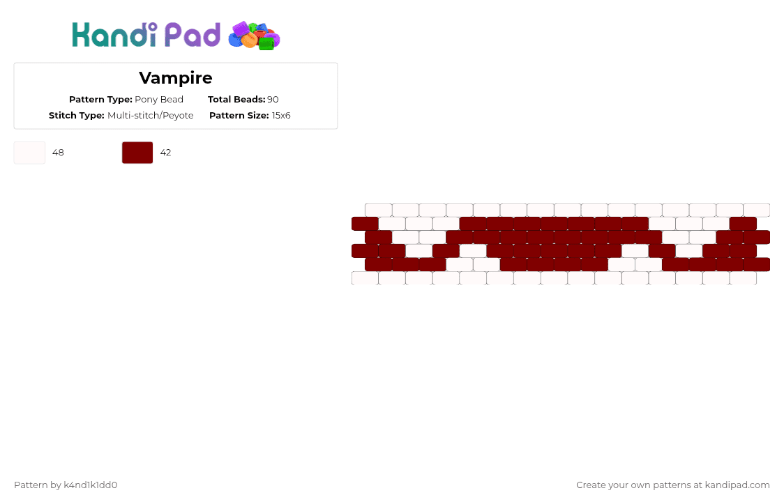 Vampire - Pony Bead Pattern by k4nd1k1dd0 on Kandi Pad - brown, cuff, peyote, red, vampire, white