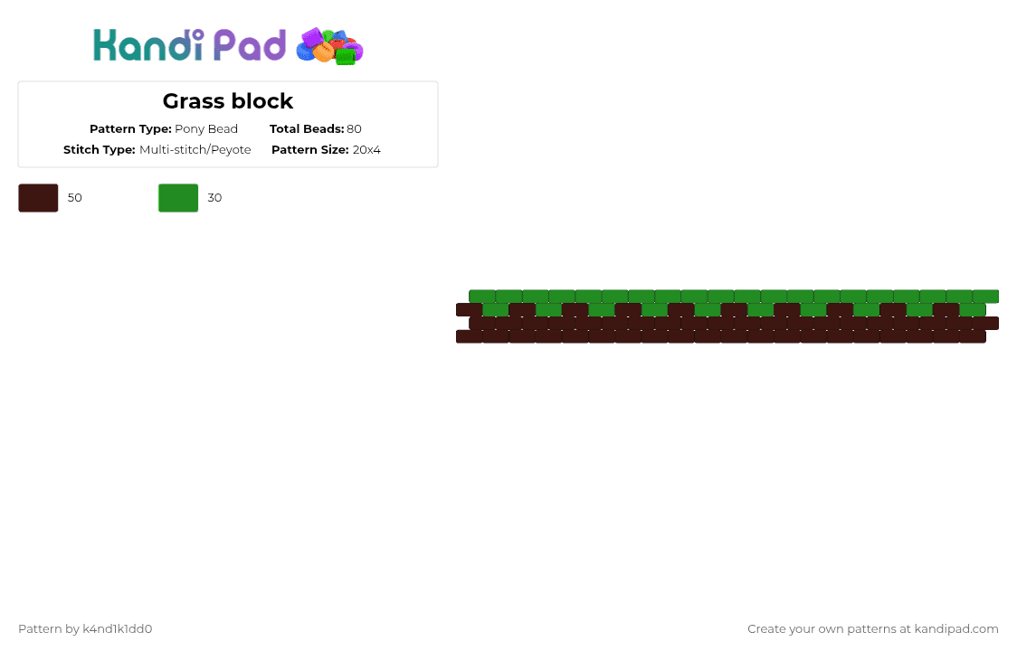 Grass block - Pony Bead Pattern by k4nd1k1dd0 on Kandi Pad - brown, cuff, green, horizontal, minecraft, peyote stitch