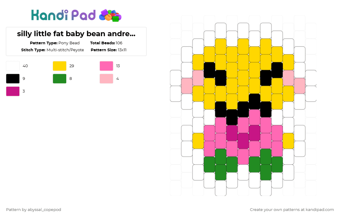 silly little fat baby bean andrew awwwww the baby - Pony Bead Pattern by abyssal_copepod on Kandi Pad - pink,yellow,bad things,roblox