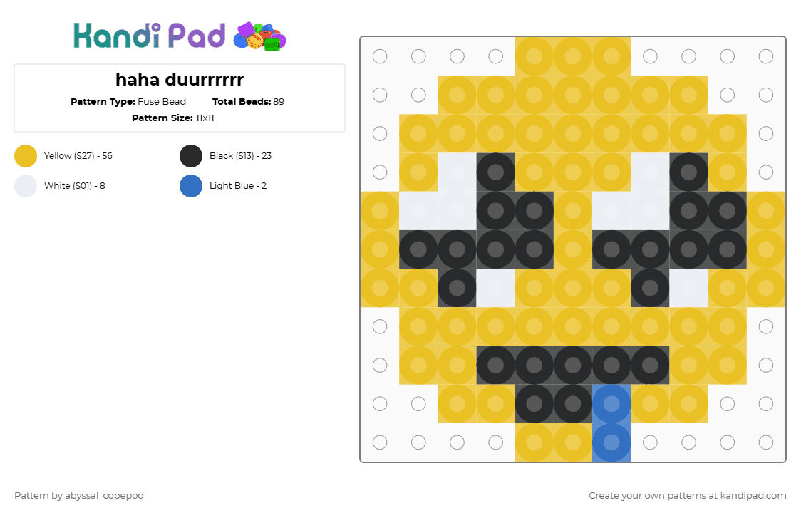 haha duurrrrrr - Fuse Bead Pattern by abyssal_copepod on Kandi Pad - yellow,durr,fart,uhhhh