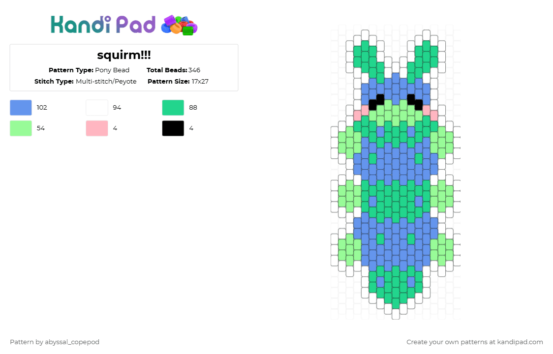 squirm!!! - Pony Bead Pattern by abyssal_copepod on Kandi Pad - light blue,teal,fat,dandys world,book eating dumb guy