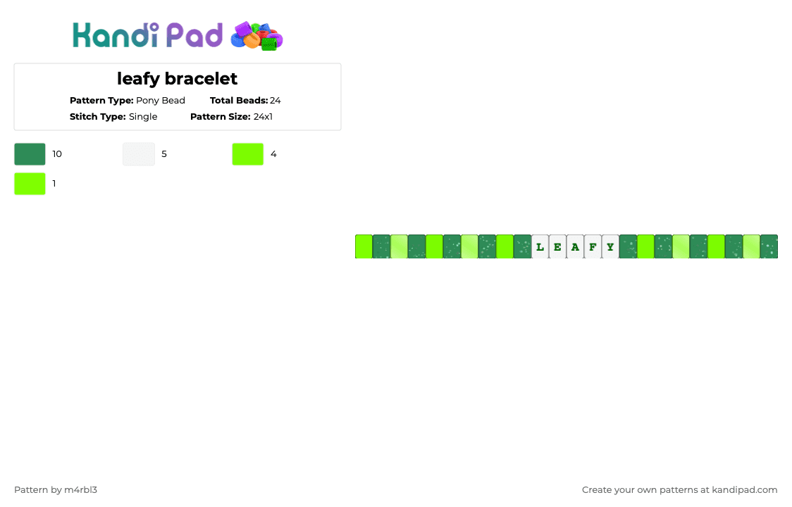 leafy bracelet - Pony Bead Pattern by m4rbl3 on Kandi Pad - green,leafy,bfdi,bfdia,osc,bracelet,beginner,easy