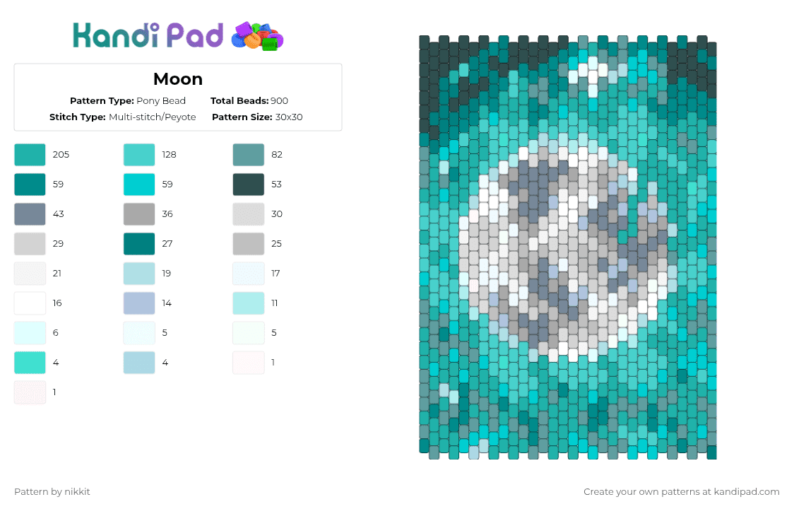 Moon - Pony Bead Pattern by nikkit on Kandi Pad - teal,light blue