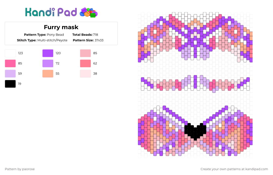 Furry mask - Pony Bead Pattern by paorose on Kandi Pad - pink