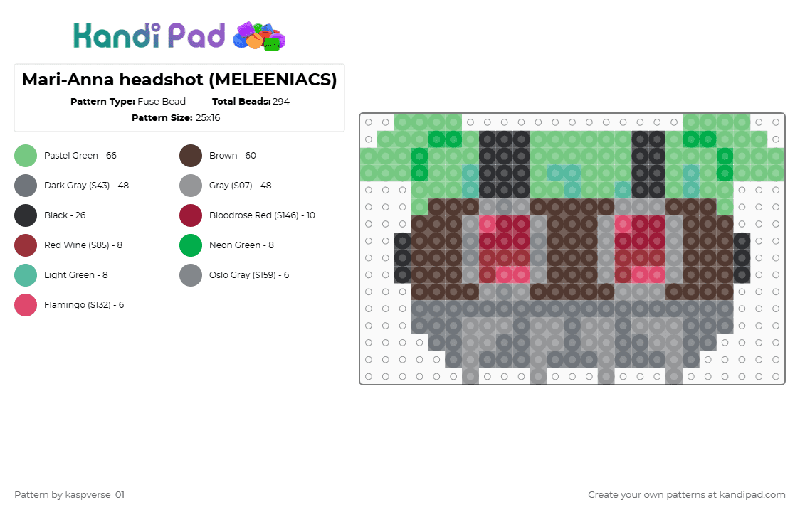 Mari-Anna headshot (MELEENIACS) - Fuse Bead Pattern by kaspverse_01 on Kandi Pad - gray,brown,teal,marianna,meleeniacs,roblox,marianna meleeniacs