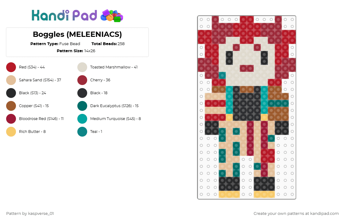 Boggles (MELEENIACS) - Fuse Bead Pattern by kaspverse_01 on Kandi Pad - beige,red,boggles,meleeniacs,roblox,boggles meleeniacs