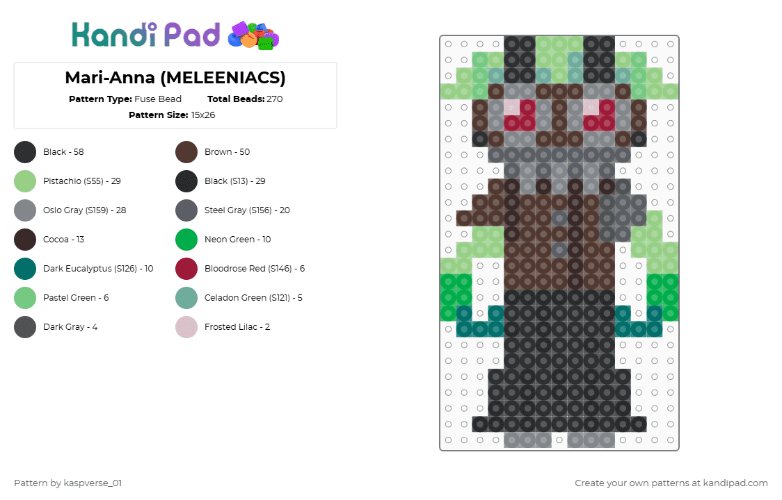 Mari-Anna (MELEENIACS) - Fuse Bead Pattern by kaspverse_01 on Kandi Pad - gray,brown,teal,marianna,meleeniacs,roblox,marianna meleeniacs