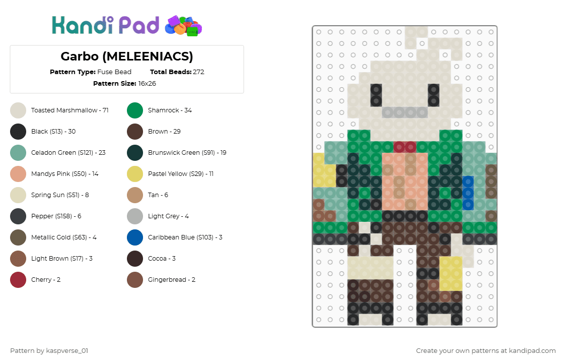 Garbo (MELEENIACS) - Fuse Bead Pattern by kaspverse_01 on Kandi Pad - beige,green,brown,garbo,meleeniacs,roblox,garbo meleeniacs