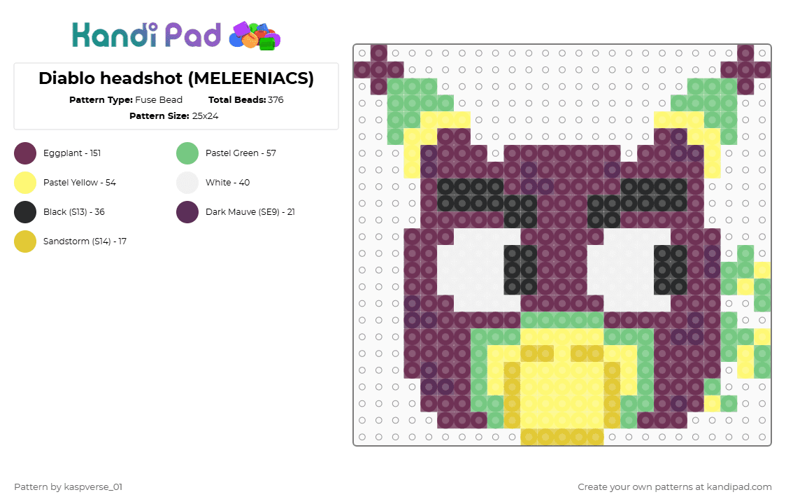 Diablo headshot (MELEENIACS) - Fuse Bead Pattern by kaspverse_01 on Kandi Pad - pink,diablo,meleeniacs,roblox,diablo meleeniacs
