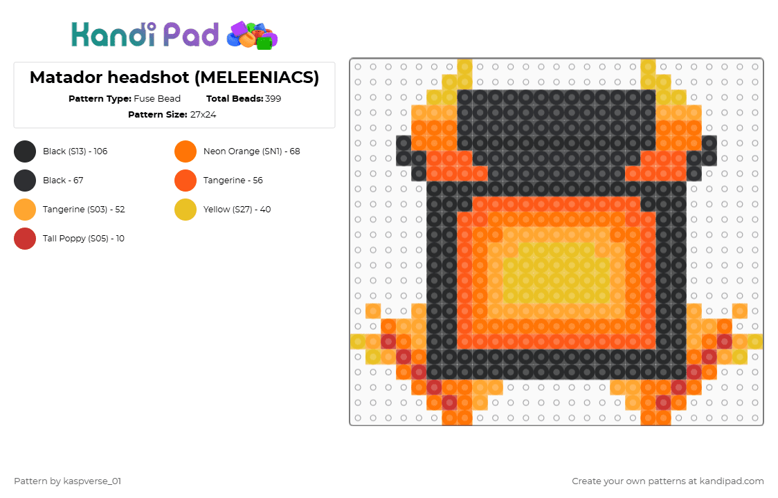 Matador headshot (MELEENIACS) - Fuse Bead Pattern by kaspverse_01 on Kandi Pad - orange,matador,meleeniacs,roblox,matador meleeniacs
