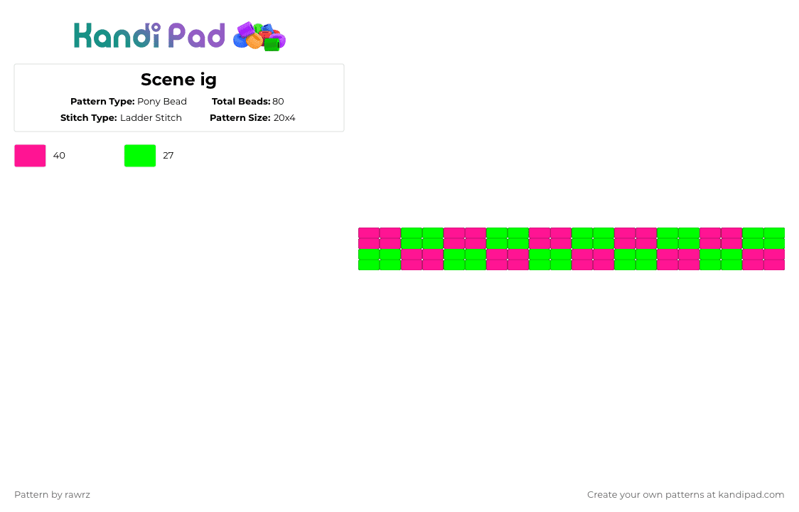 Scene ig - Pony Bead Pattern by rawrz on Kandi Pad - pink,green