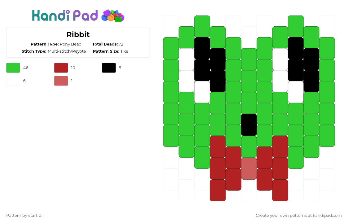 Ribbit - Pony Bead Pattern by startrail on Kandi Pad - green