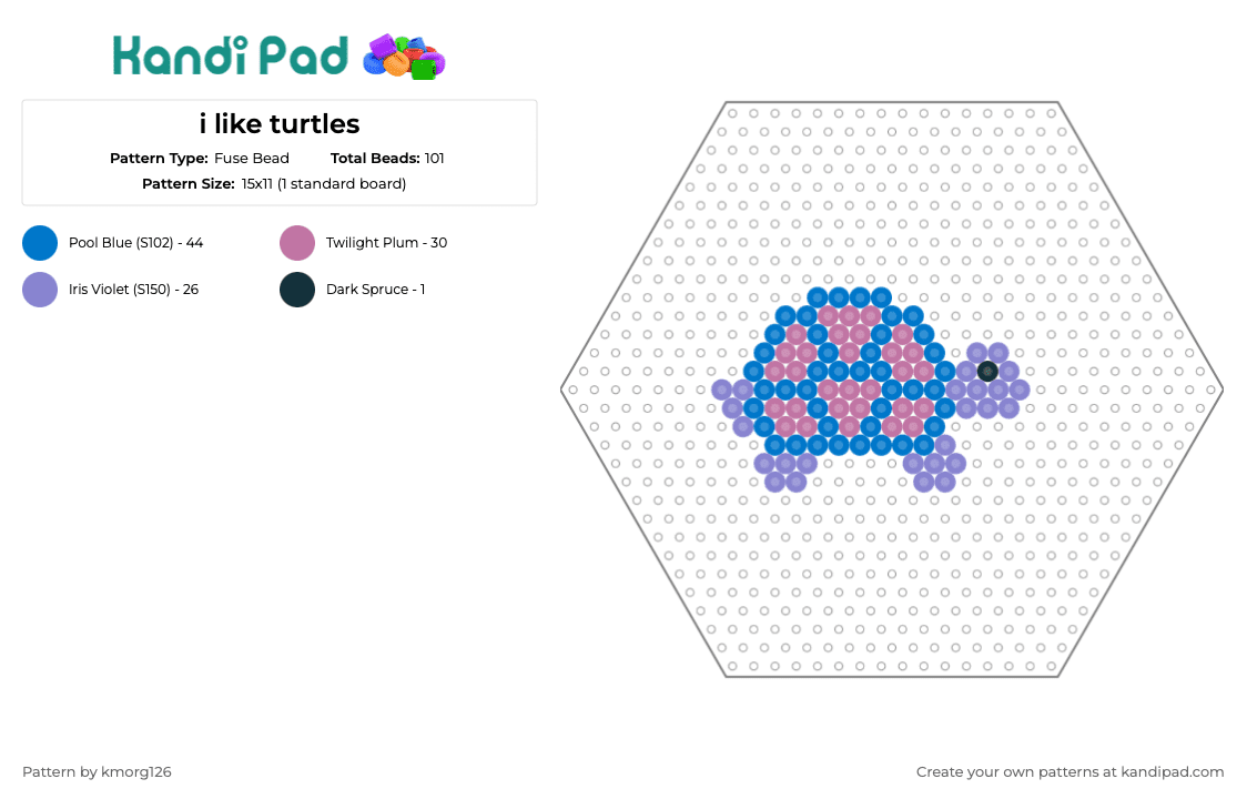 i like turtles - Fuse Bead Pattern by kmorg126 on Kandi Pad - turtle,cute,charm,hexagon,marine,whimsical,playful,engaging,kandi charm,blue