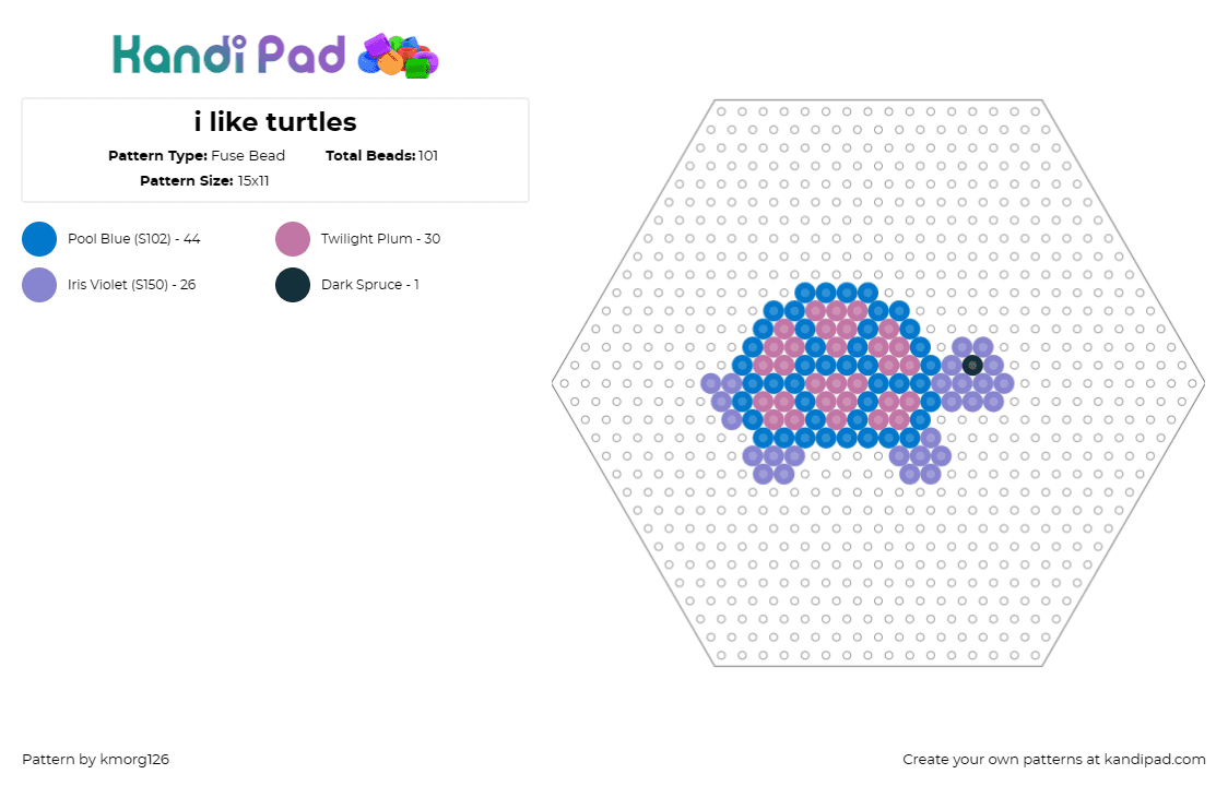 i like turtles - Fuse Bead Pattern by kmorg126 on Kandi Pad - turtle,cute,hexagon,marine,whimsical,playful,engaging,kandi charm,blue