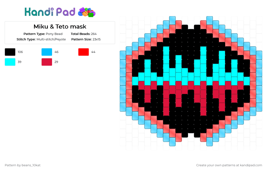 Miku & Teto mask - Pony Bead Pattern by beans_10kat on Kandi Pad - light blue,red,toes