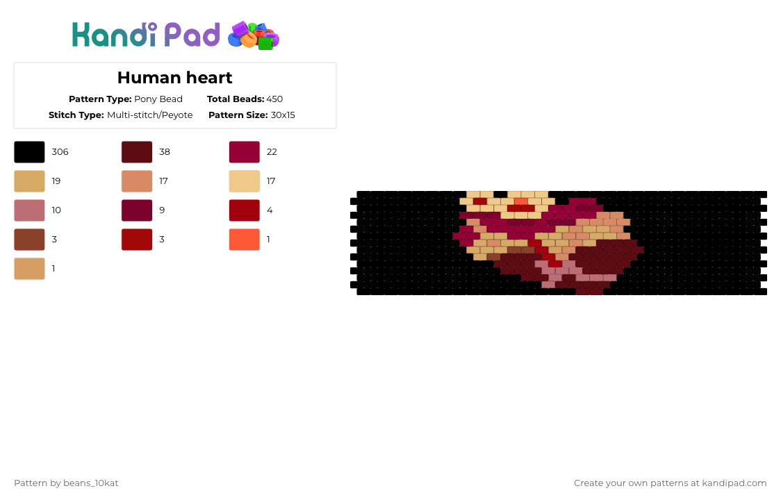 Human heart - Pony Bead Pattern by beans_10kat on Kandi Pad - black,brown,orange