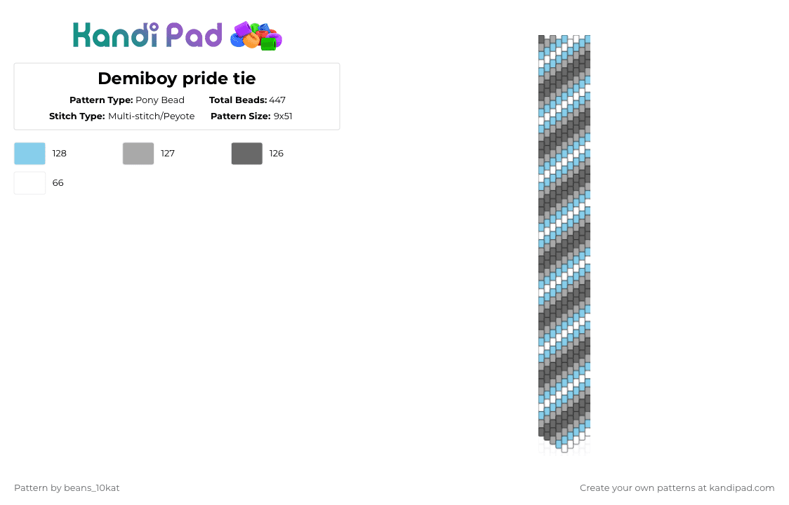 Demiboy pride tie - Pony Bead Pattern by beans_10kat on Kandi Pad - light blue,gray,beige,pride