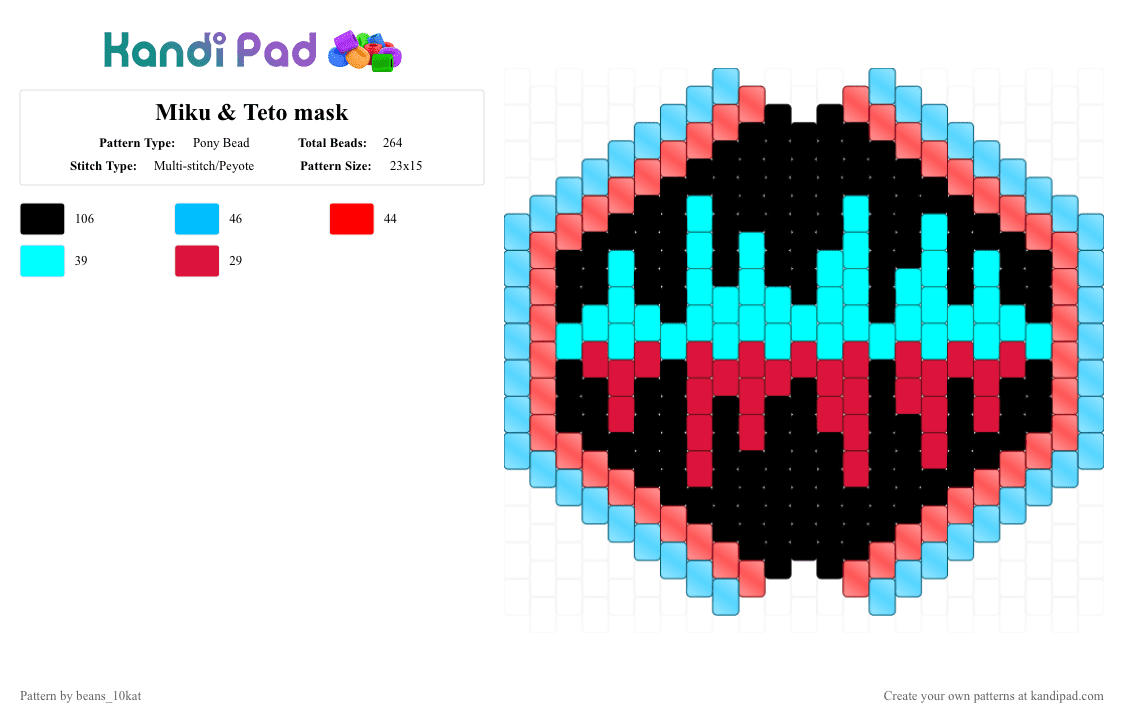 Miku & Teto mask - Pony Bead Pattern by beans_10kat on Kandi Pad - light blue,red,toes