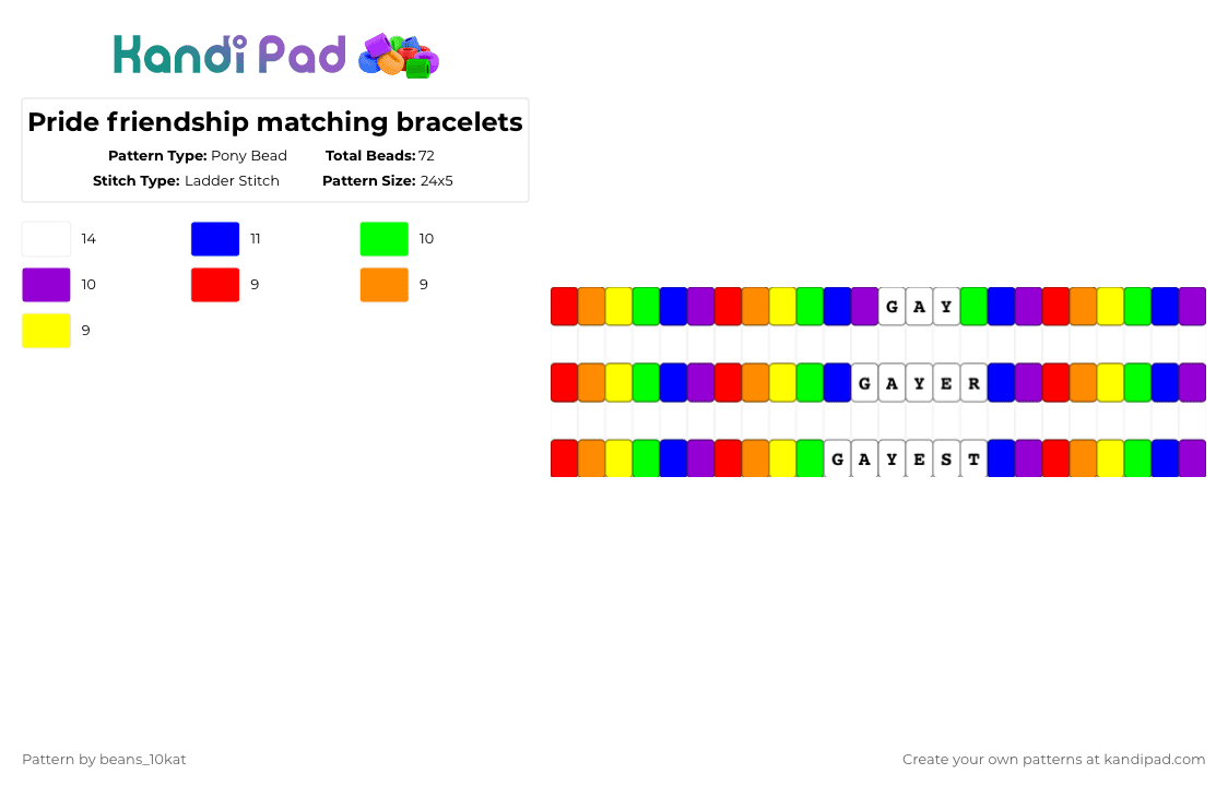 Pride friendship matching bracelets - Pony Bead Pattern by beans_10kat on Kandi Pad - purple,pride