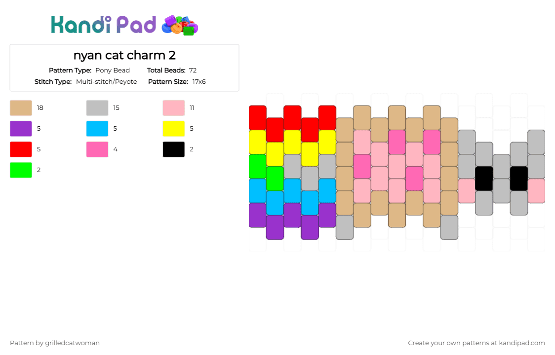 nyan cat charm 2 - Pony Bead Pattern by grilledcatwoman on Kandi Pad - beige,pink,nyan cat,nyan,rainbow,poptart,poptart cat