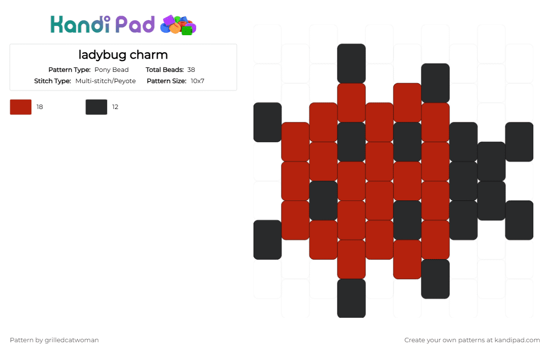 ladybug charm - Pony Bead Pattern by grilledcatwoman on Kandi Pad - black,red,ladybug,bug,charm,keychain