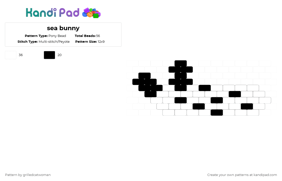 sea bunny - Pony Bead Pattern by grilledcatwoman on Kandi Pad - white,black,animal,sea bunny,ocean,marine,fish