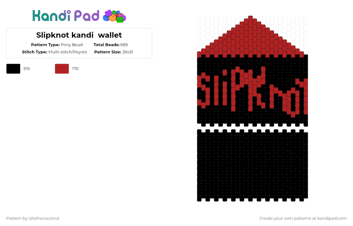 Slipknot kandi  wallet - Pony Bead Pattern by lalathecoconut on Kandi Pad - black