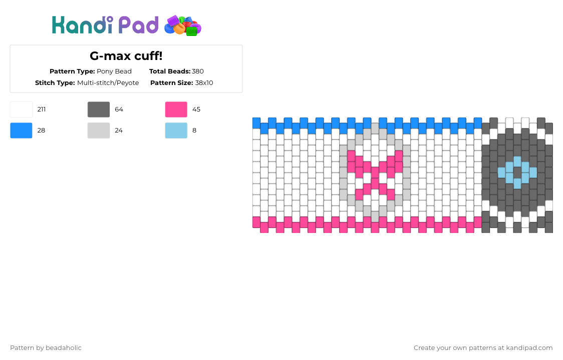 G-max cuff! - Pony Bead Pattern by beadaholic on Kandi Pad - white,gray,pokemon,gigantamax,journey,gmax,game,swag